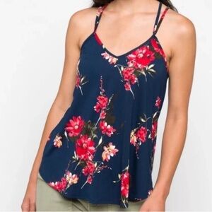 NWT Papermoon Criss-Cross Back Floral Red and Navy Tank Cami Top Size 2X
